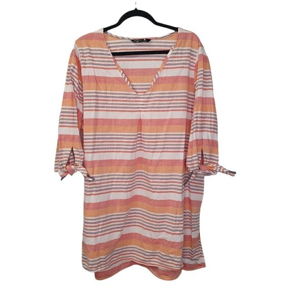 Riders By Lee Striped V-neck 3/4 Tie Sleeve Loose Fit Blouse Plus Size 3X - Picture 1 of 6